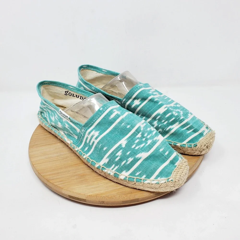 Soludos Espadrilles Womens 8.5 Blue Green Canvas Shoes Southwest Print Turquoise